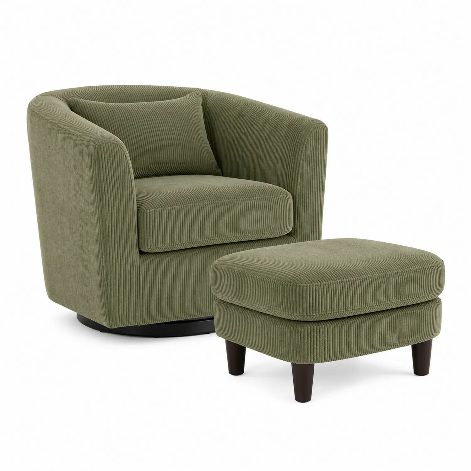 Sillón giratorio de pana verde con reposapiés