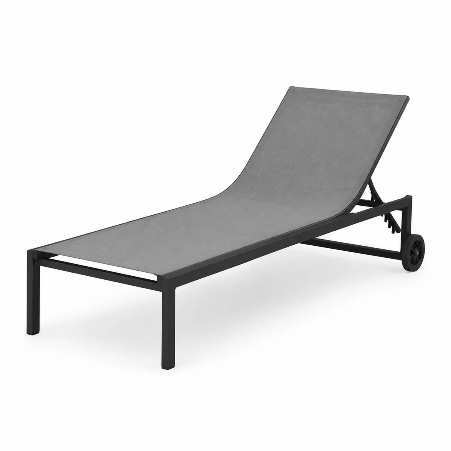 Tumbona de aluminio negro con tejido textilene gris