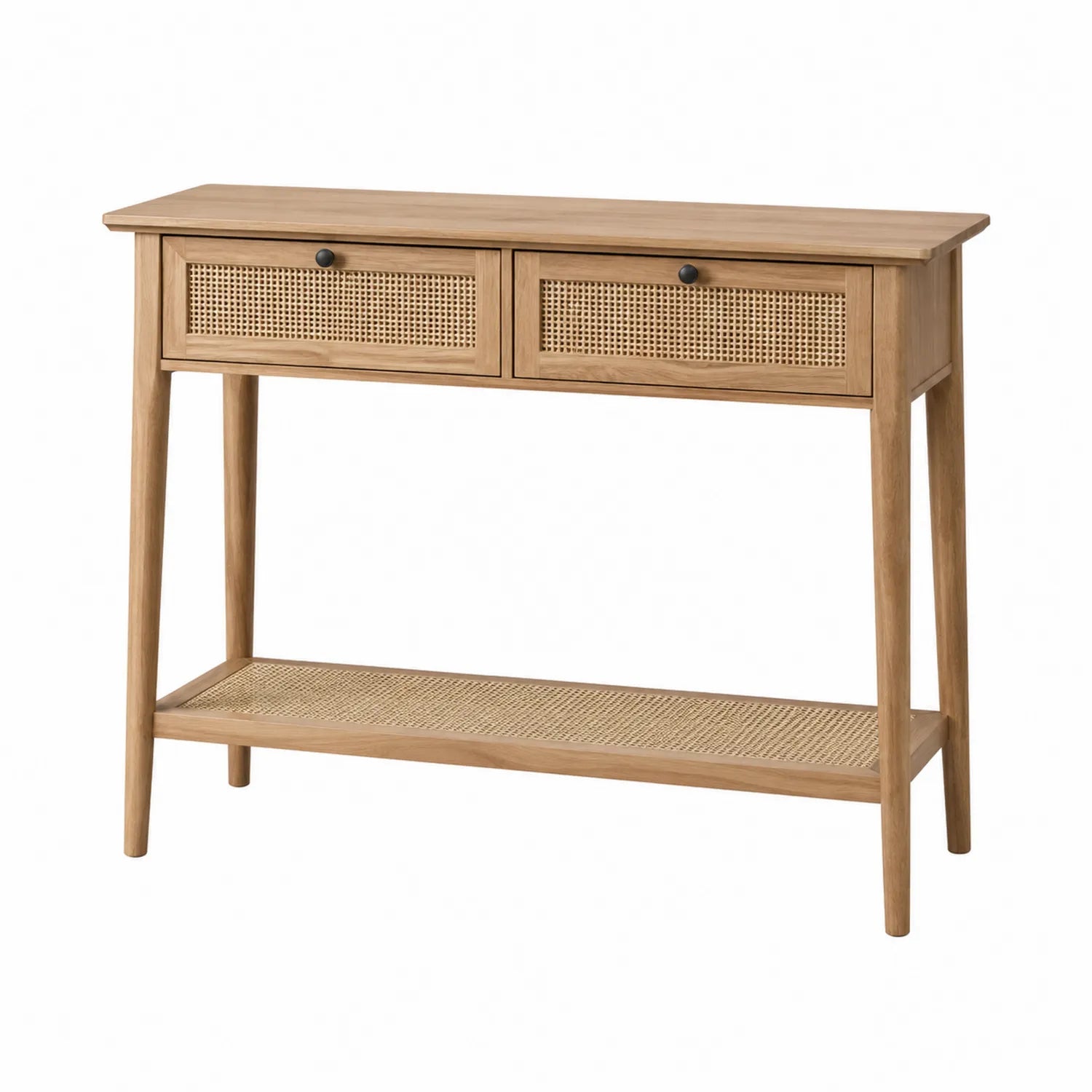 Mesa Consola de Madera con Cajones de Ratán 120x30x80 cm
