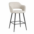 Taburete de bar con tapizado de poliéster beige y patas de metal negro