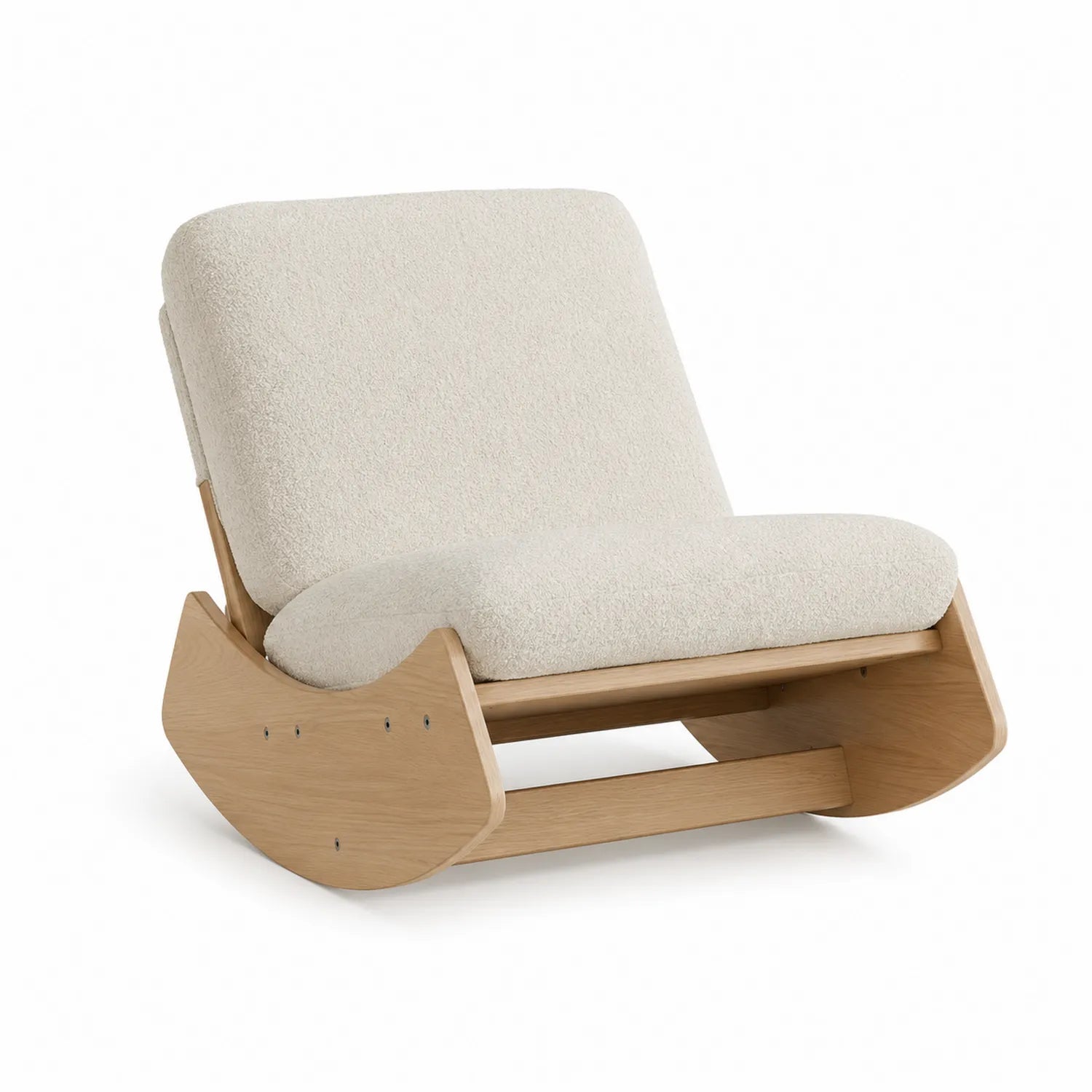 Silla mecedora de madera y tela de poliéster beige