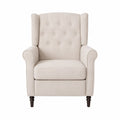 Sillón de poliéster beige con patas de madera