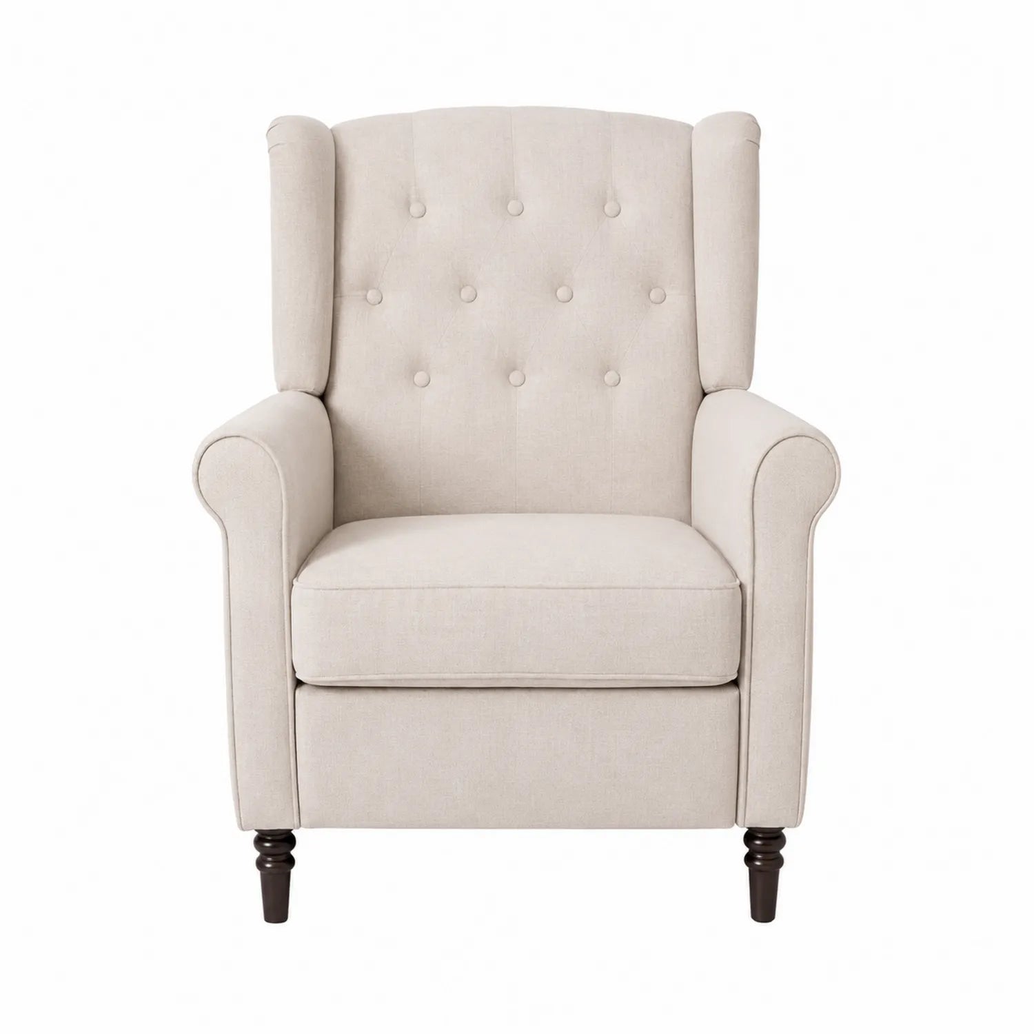 Sillón de poliéster beige con patas de madera