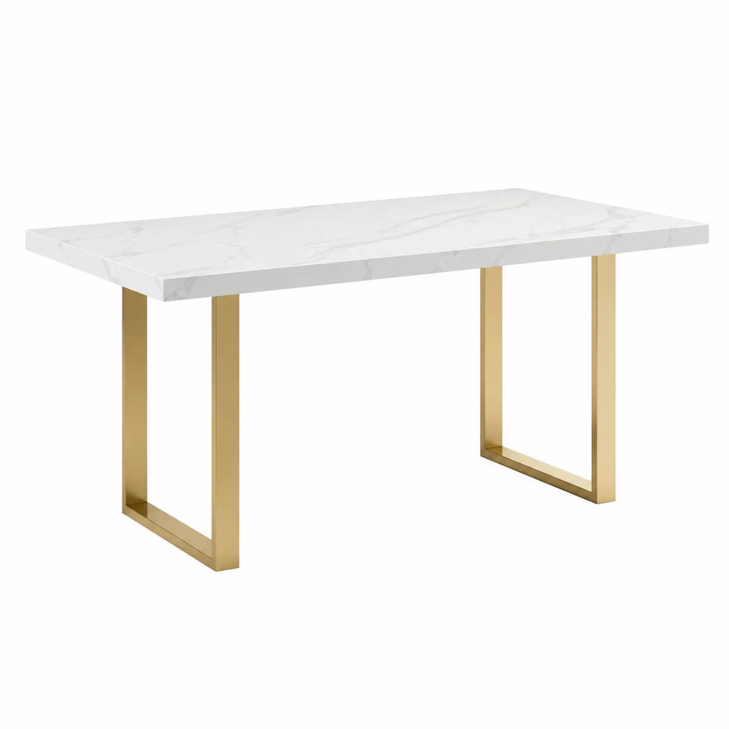 Mesa de mármol blanco con patas de acero dorado