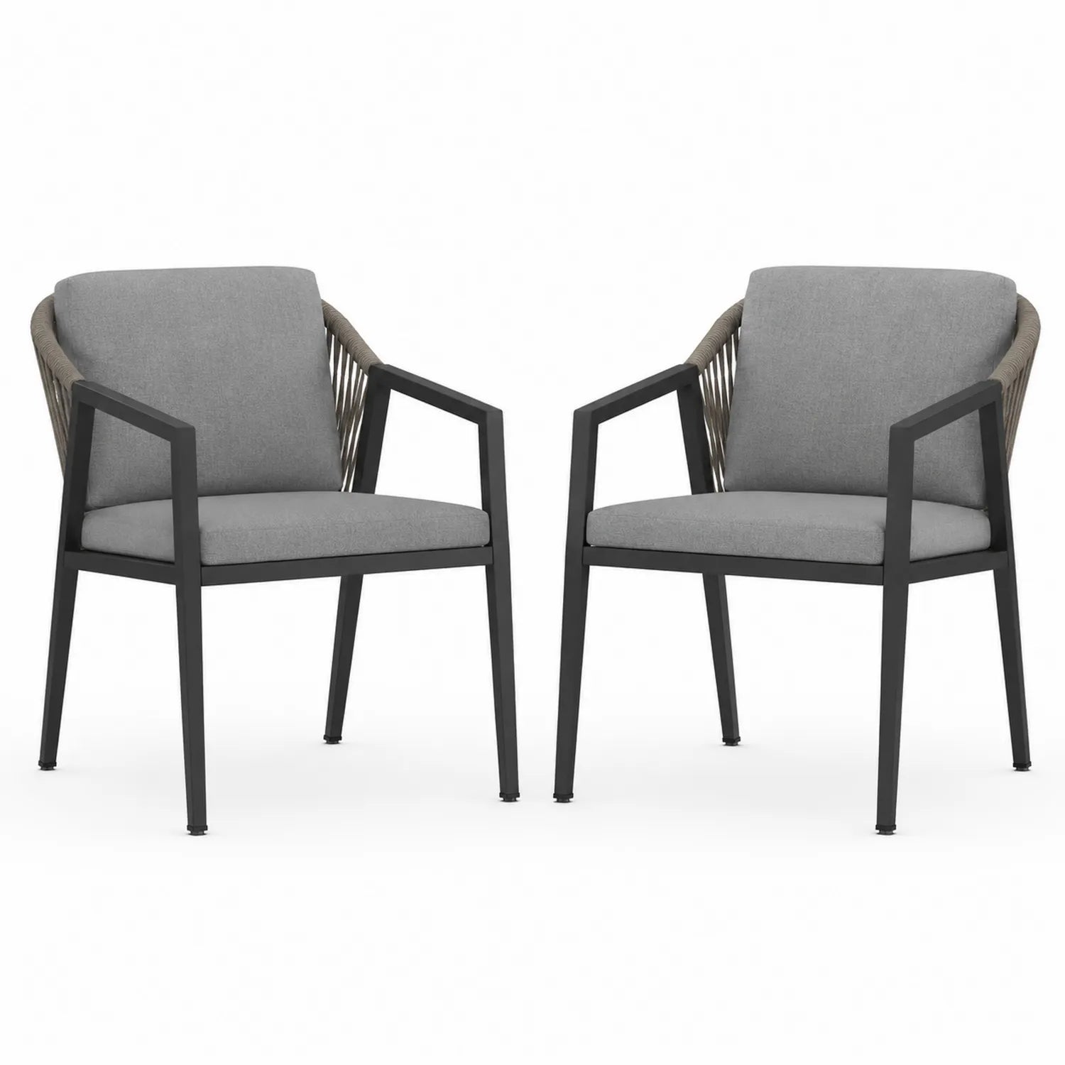 Conjunto de 2 sillas de exterior con estructura metálica y cojines de poliéster gris