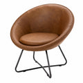 Silla redonda de cuero sintético marrón con patas de metal 80x73x70 cm