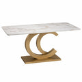 Mesa de comedor de mármol con base metálica dorada