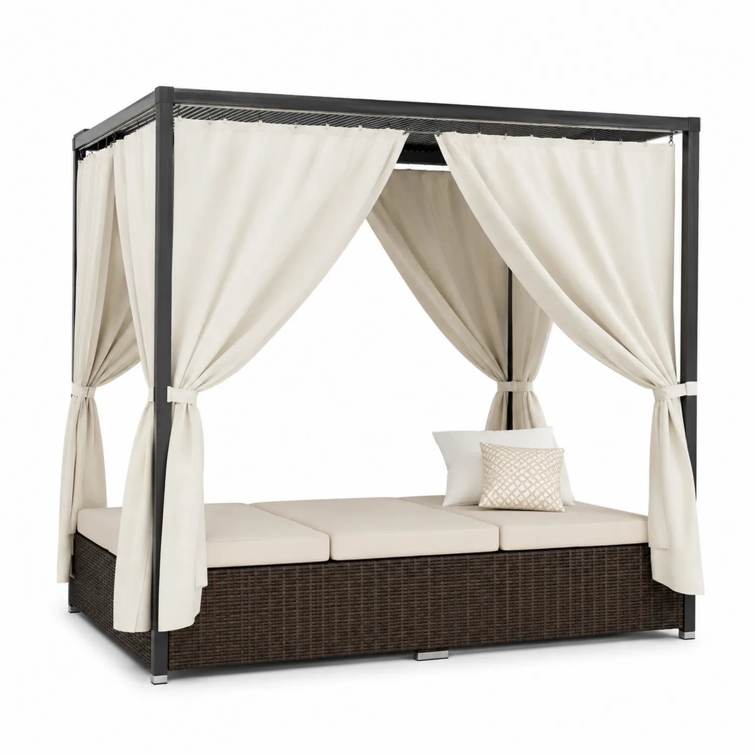 Cama de día con dosel de aluminio y mimbre sintético Marrón/Crema