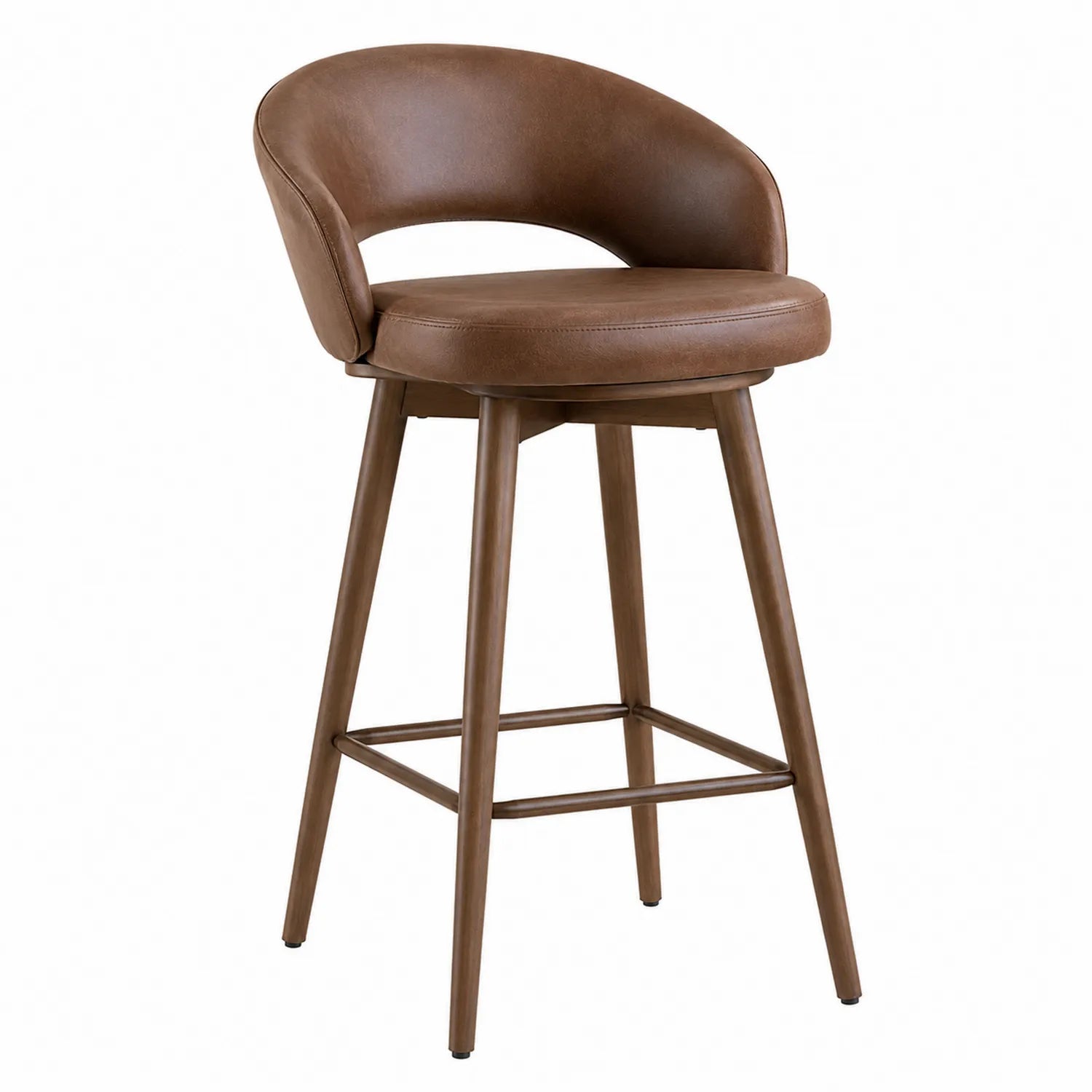 Taburete de bar con respaldo de piel sintética marrón