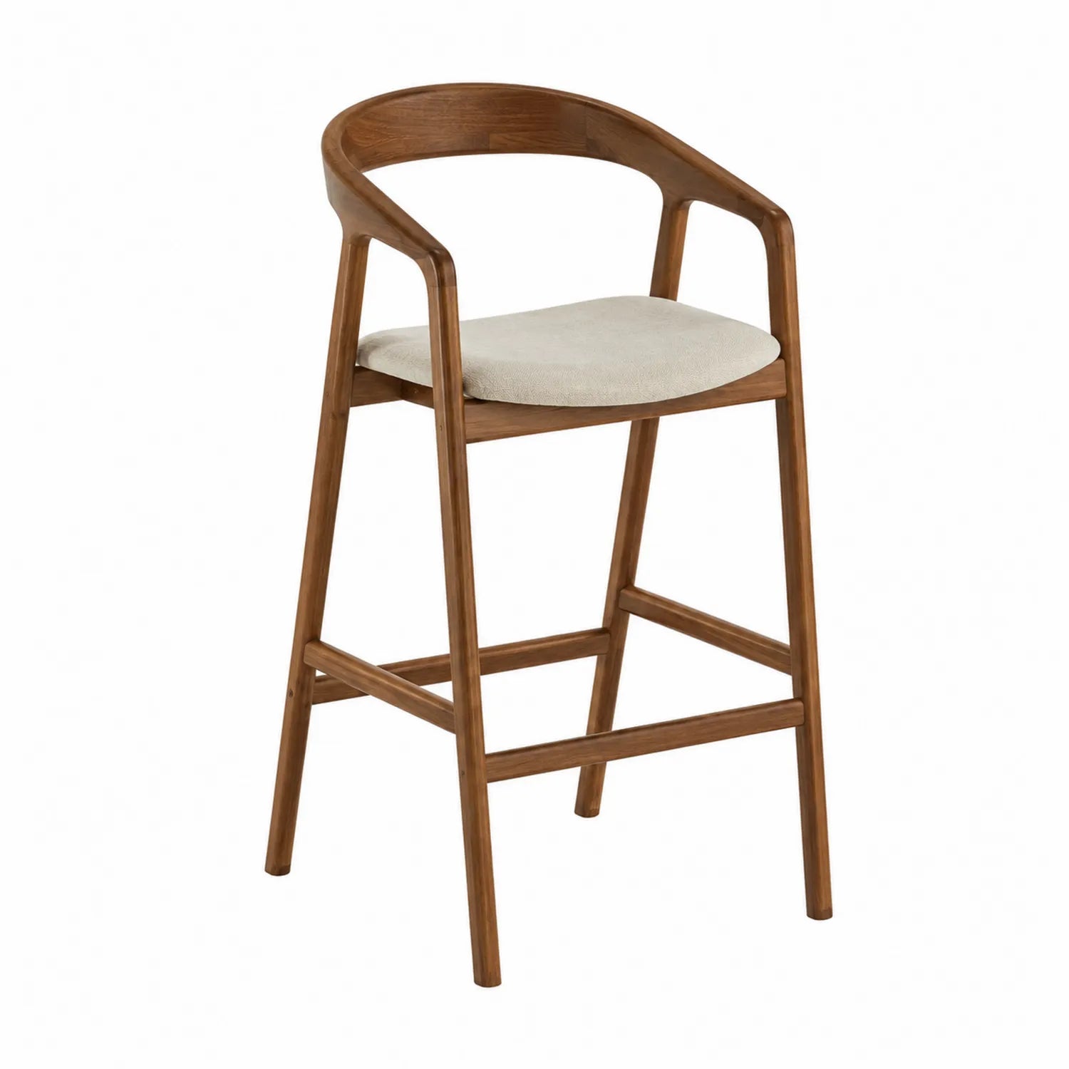 Taburete de madera con asiento de poliéster beige 75 cm