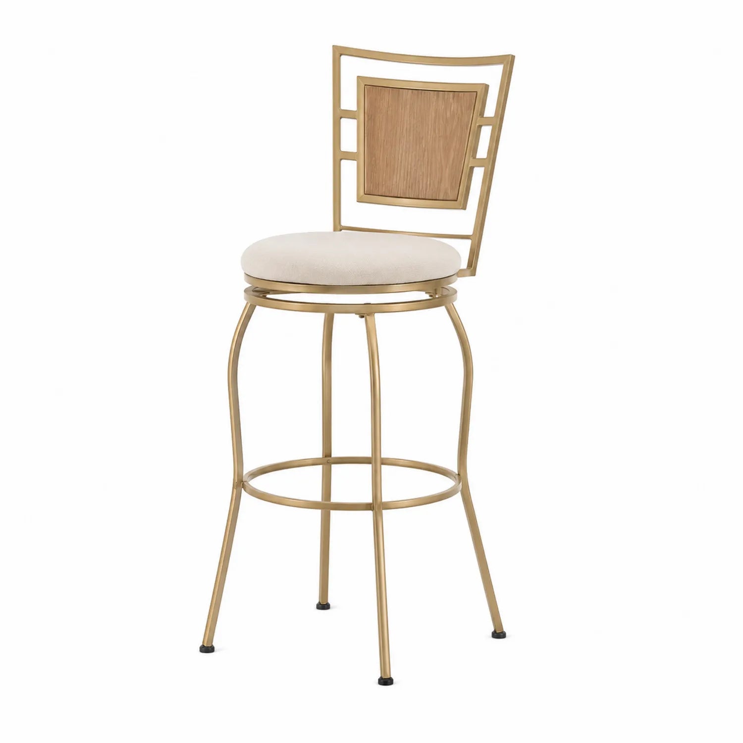 Taburete de bar de acero y madera con asiento de tela beige